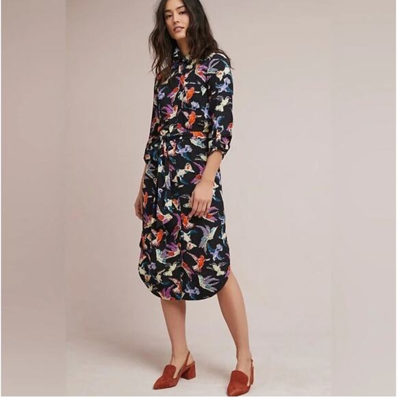 Anthropologie Dresses & Skirts - Anthropologie Maeve Martina Songbird Midi Shirt Dress Tie Belt Size 8